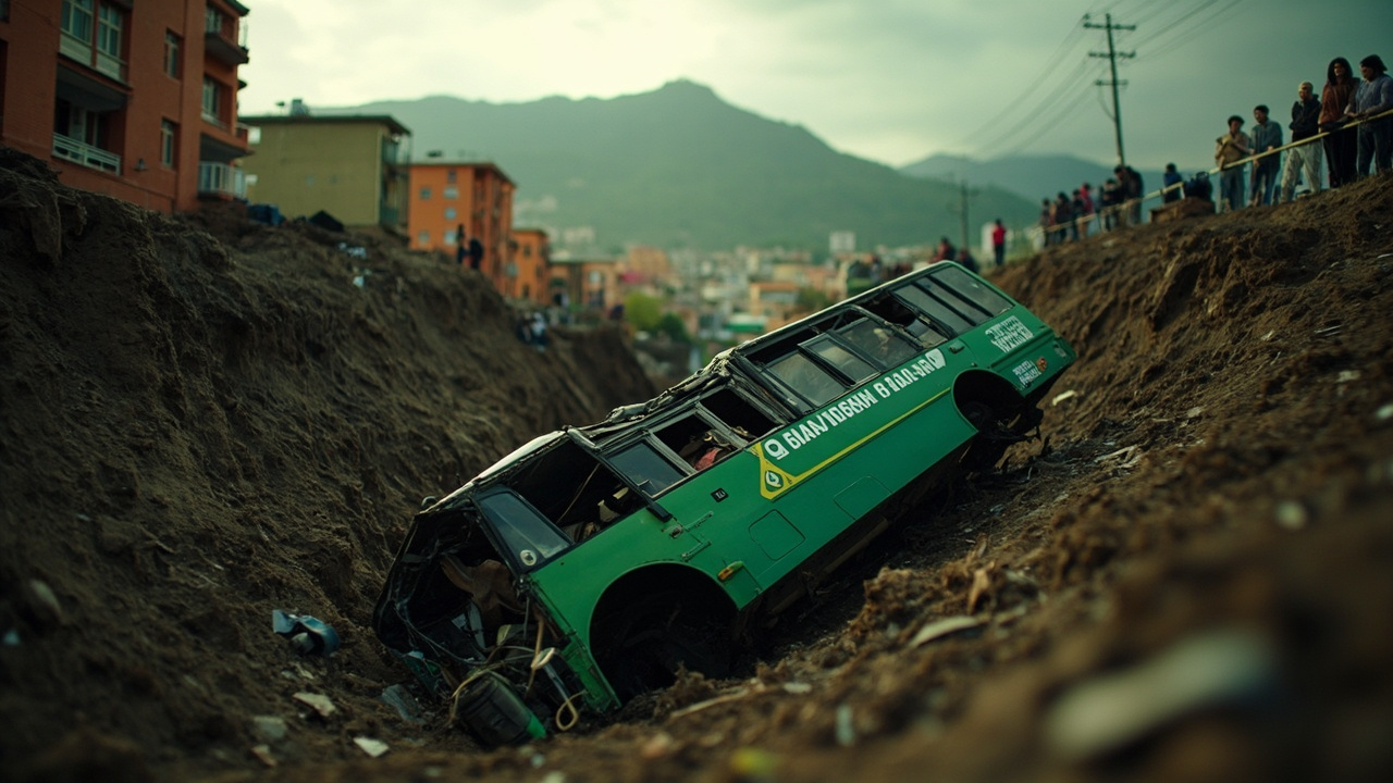 Bus alimentador de TransMilenio con pasajeros cayó a un abismo en el sur de Bogotá