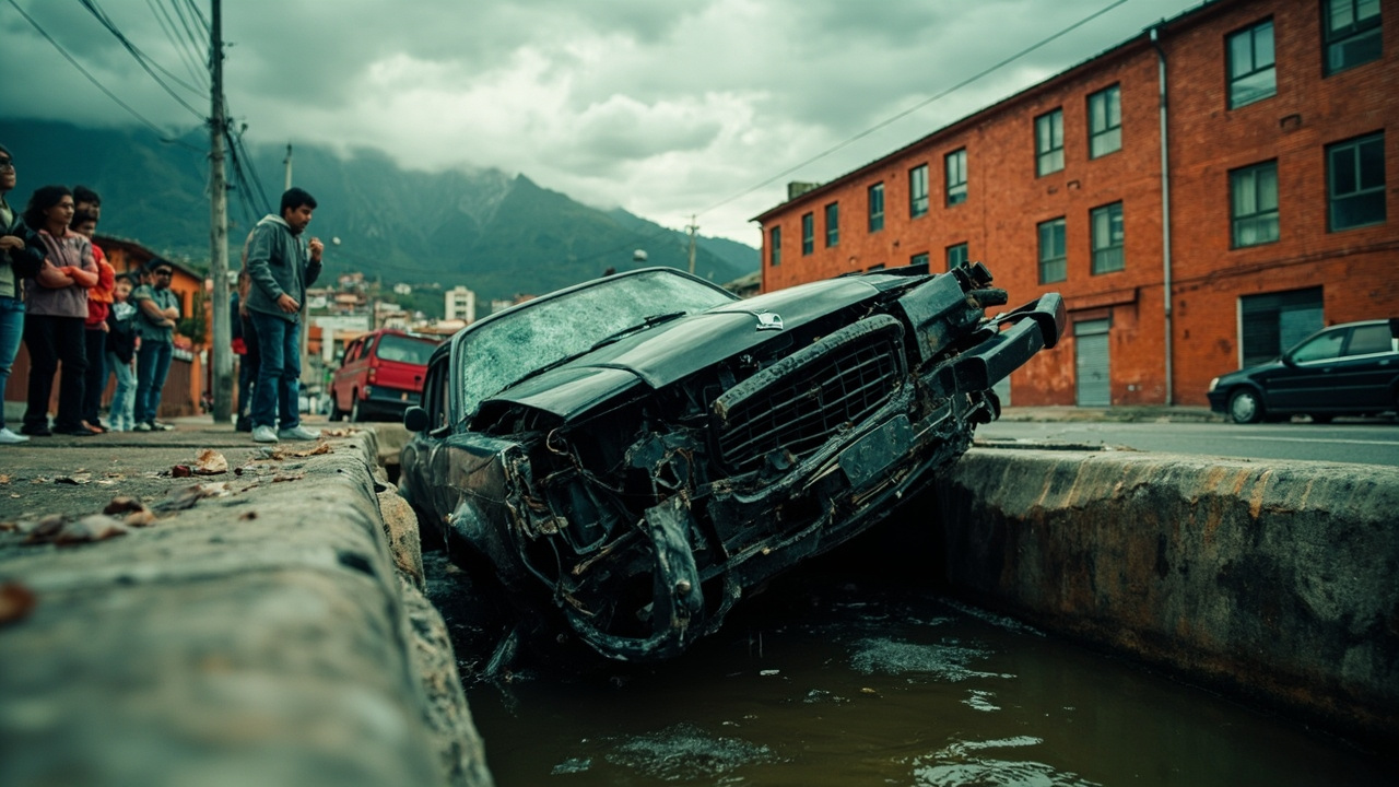 Un carro cayó a un caño en Puente Aranda luego de una persecución policial: tres personas heridas