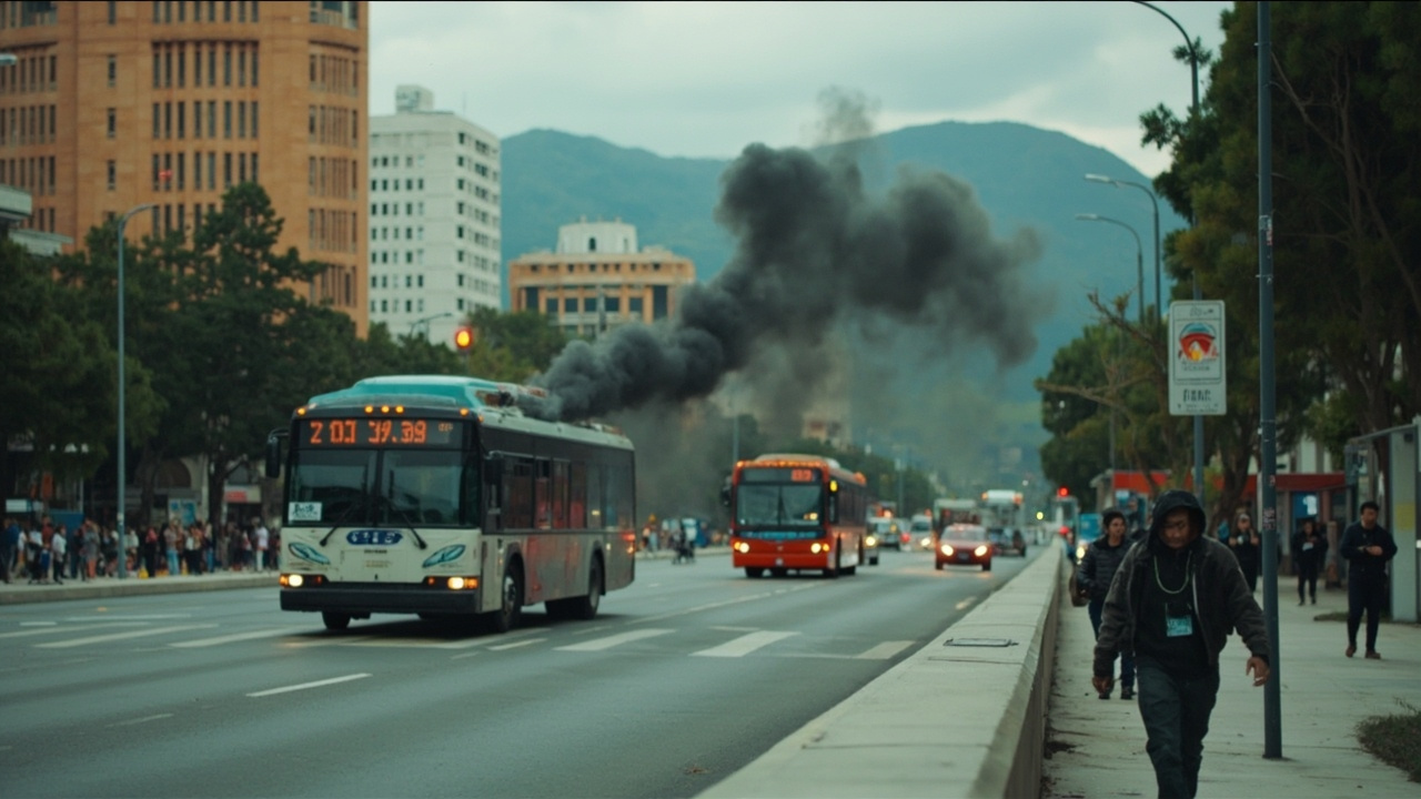 Bus del SITP dejó una gigantesca nube de humo en su recorrido por Bogotá